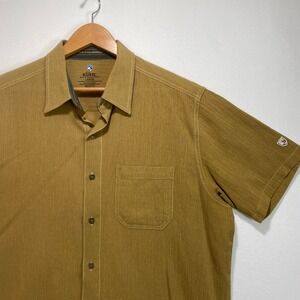 Kuhl Mens Organic Cotton Short Sleeve Button Down Shirt Mustard Ochre Large